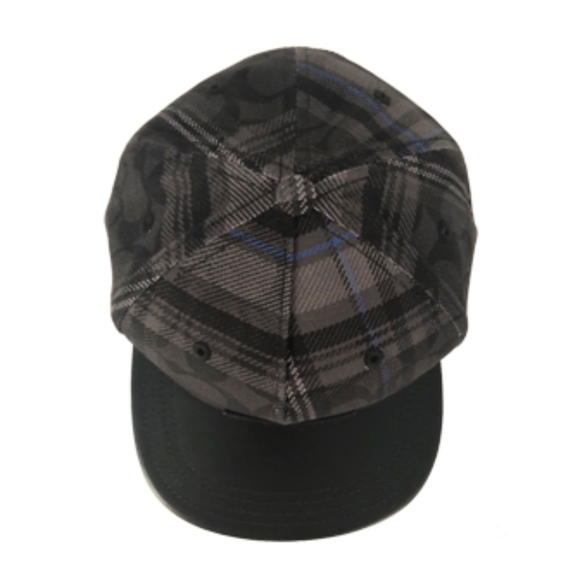 Coach Men's Signature Flat Brim Black Plaid Cap - Picture 3 of 6